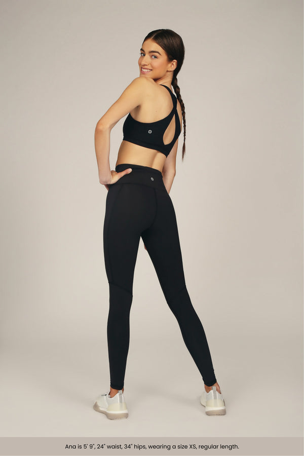 Lululemon Size 4 Crop Leggings Black Running Small Side Pockets Yoga Ruched